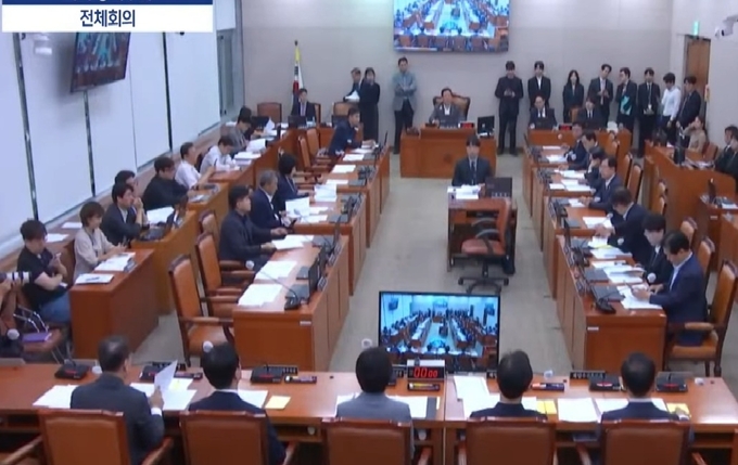 국회 농림축산식품해양수산위원회가 지난달 24일 전체회의에서 ‘2025년도 국정감사 계획서’를 의결하고 있다.